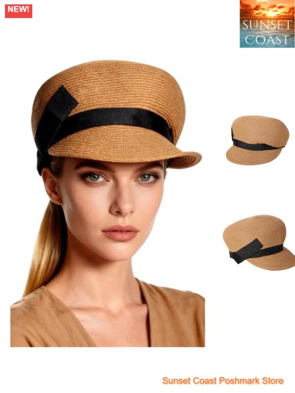 Foldable Wide Brim Straw Sun Hat with Black Bow Packable Beach Hat